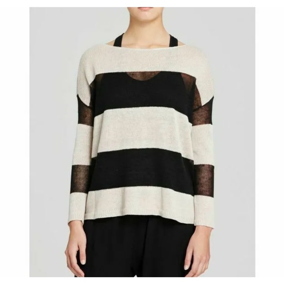 The Fisher Project organic linen tan and black striped sweater - Picture 1 of 10